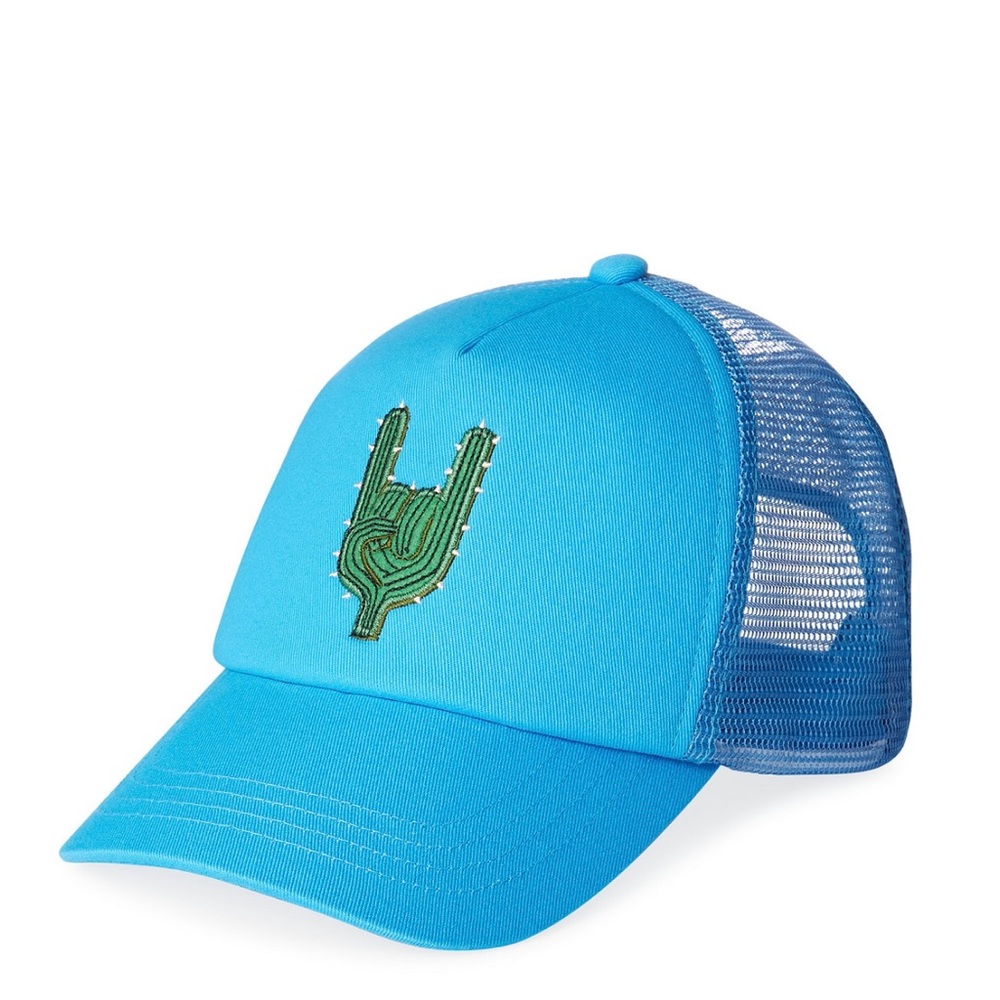Sun + Stone Men's Cactus Patch Trucker Hat.
Size: ONE SIZE
Color:  Blue